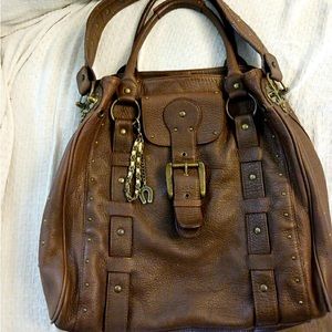 BETSEY JOHNSON RARE! Brown 100% Leather Studded Shoulder Hand Bag Purse